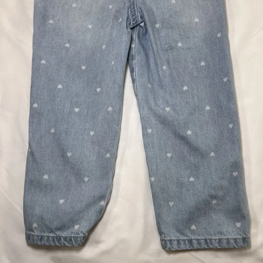 Osh Kosh B’gosh Overalls Toddler Girl Size 4T Blue Denim Heart AOP Heart Pocket